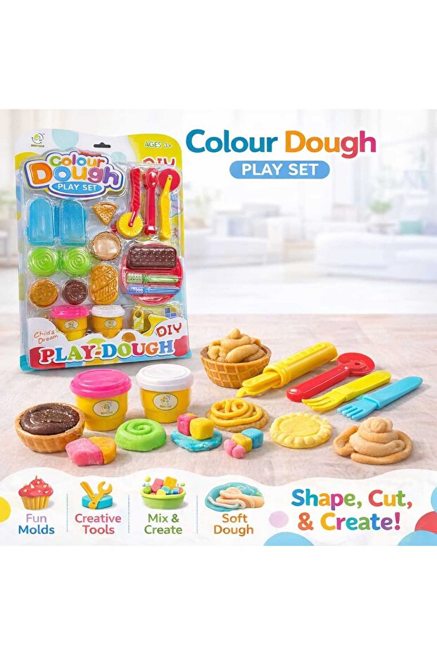 Kids Colour Dough Play Set with Tools Creative Clay Kit for Ages 3+
