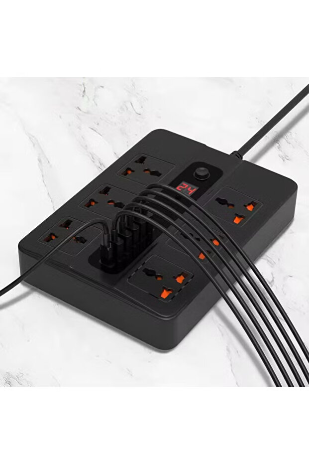 مقبس عالمي بطولم 3 متر مقبس USB للشحن، وظيفة التوقيت، قابس تمديد أسود،توصيله كهربائيه،مشترك كهرباء،توصيلة،وصلة كهرباء - 3