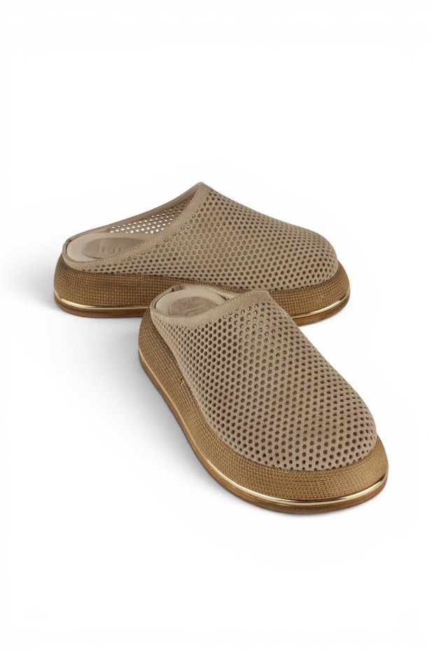 Maura Genuine Leather Suede Perforated Thick Sole Women's Slippers
