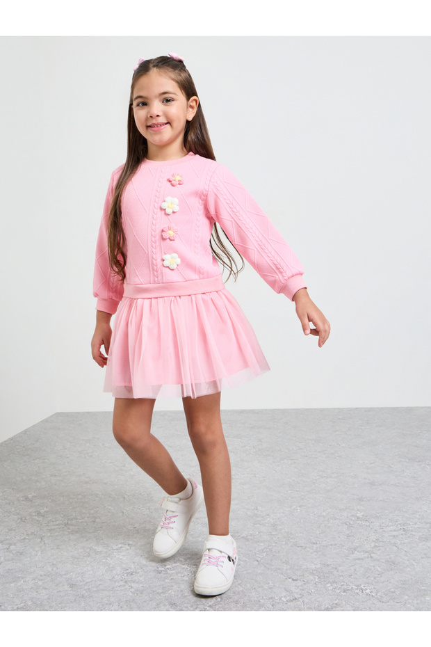 Girls Jacquard Flower Patch Tulle Dress