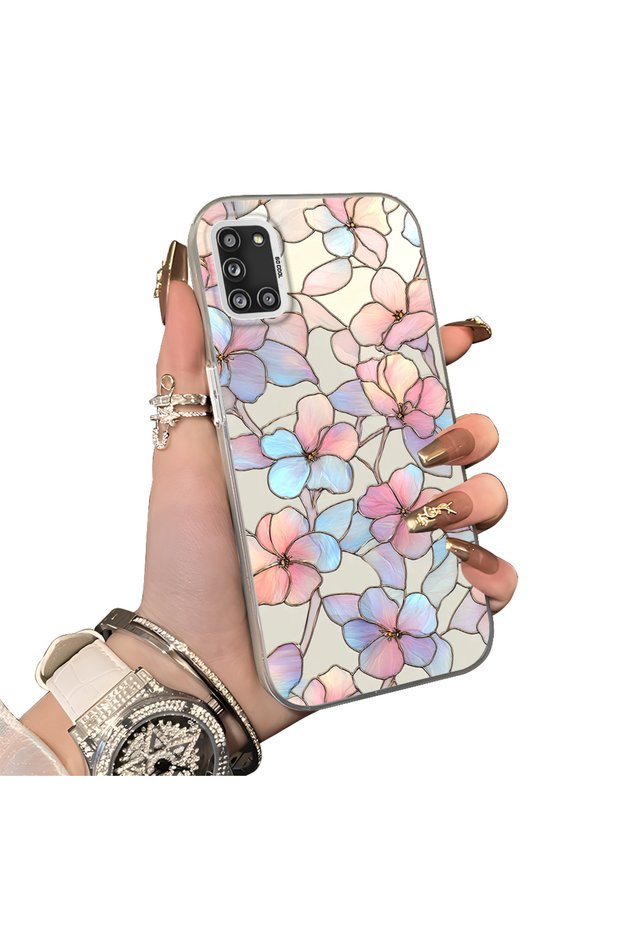 Samsung Galaxy A31 Compatible Silicone Edge Hard Back Case Couple Phone Case with Floral Pattern