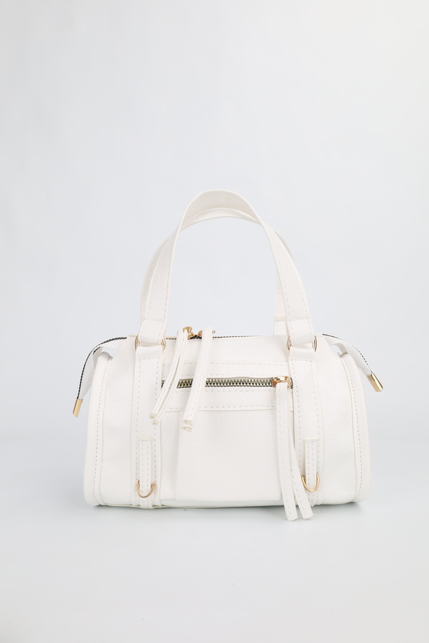 Women's White Midi Size Crossbody Hand and Shoulder Bag with Pockets Emma