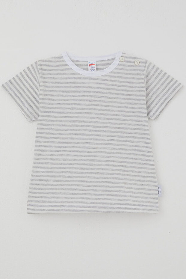 Boy's Short Sleeve T-Shirt with Striped Patch, 1-3 Years Old, White