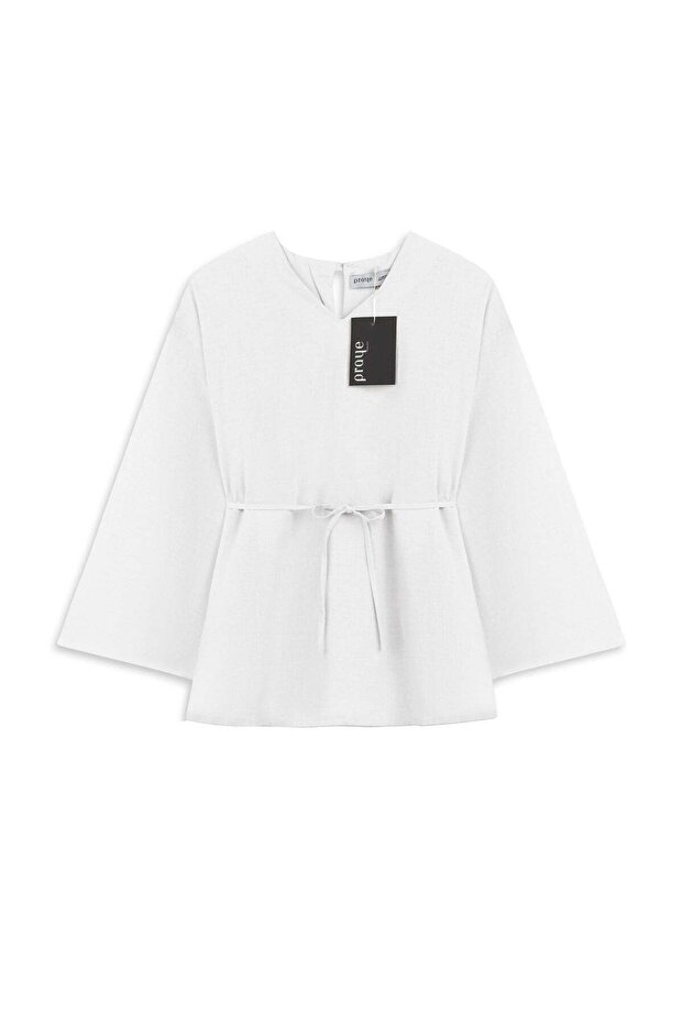 V-Neck Linen Blouse White