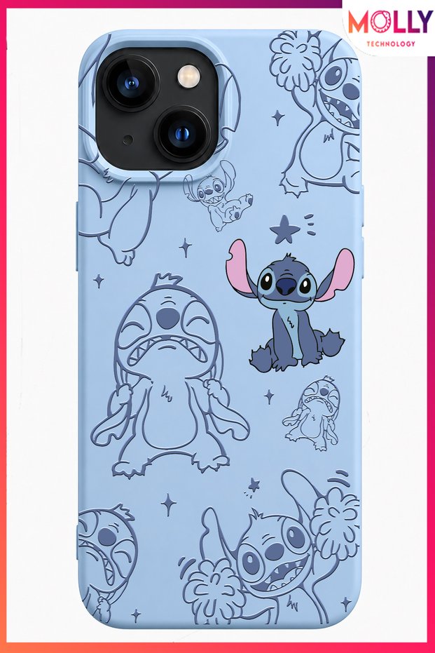 Baby Blue Stitch Sweet Madness Pattern Silicone Case for iPhone 13 / 14