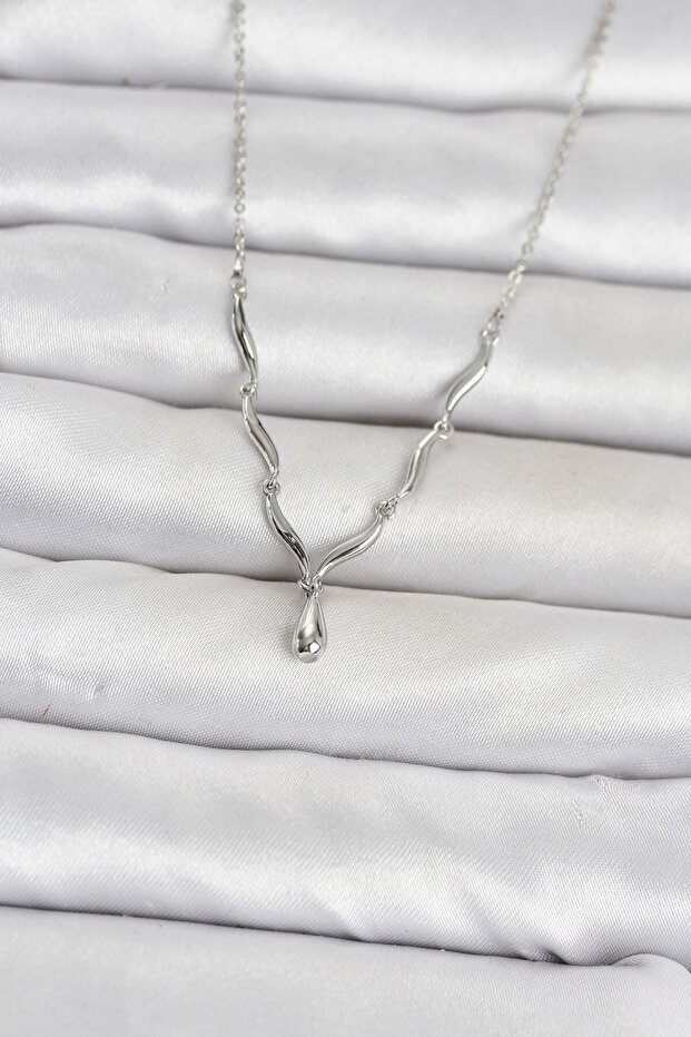Brass Silver Color Drop Model Women's Necklace