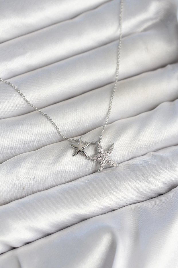 Brass Silver Color Minimal Star Model Women's Necklace
