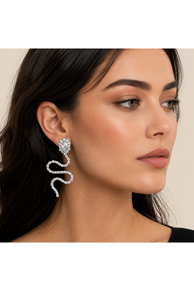 Women's Earrings with Hanging Stones - Sparkling S Model Elegant Evening Dress Earrings