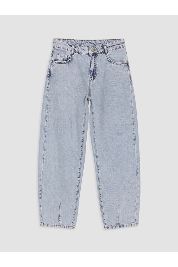 Blue Barrel Fit Stone Embellished Girls' Jean Pants