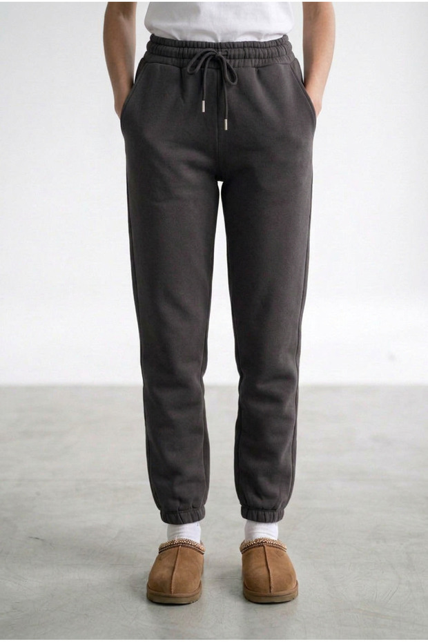 Women's Dark Smoked 3-Thread Fleece-Lined Elastic Leg Jogger Cotton Sweatpants