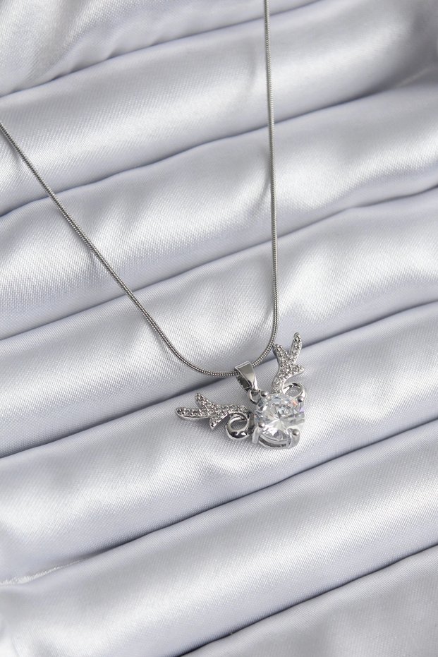 316L Steel Silver Color Zircon Stone Horn Model Women's Necklace