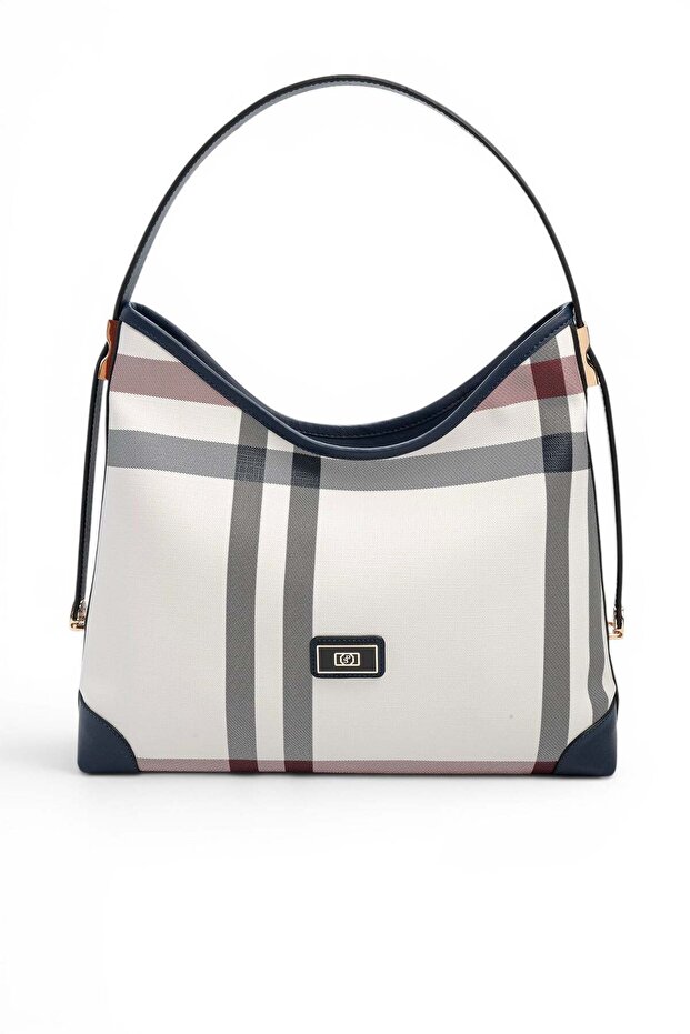 White - Navy Blue Plaid Women's Shoulder Bag Sp1285