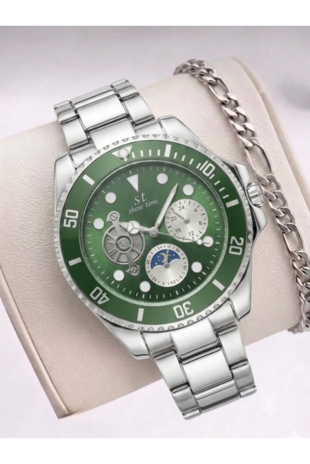 Men's Wristwatch Steel Band Black Dial Bracelet Gift Classic Stylish Combination Watch Swt03