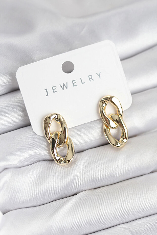 Brass Gold Color Chain Model Women's Earrings