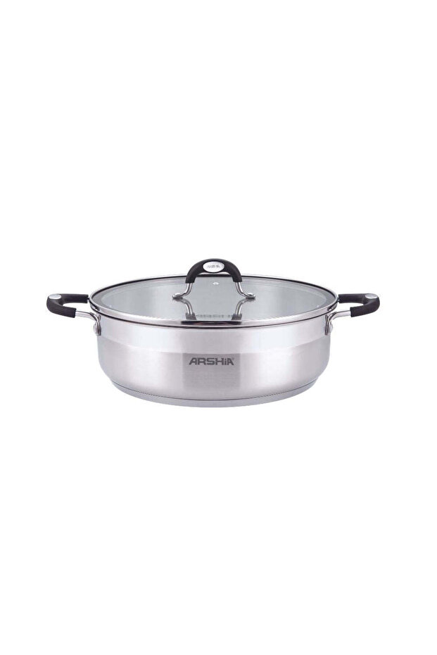 Stainless Steel Frypan Double Handle with 2 Lids 32 cm