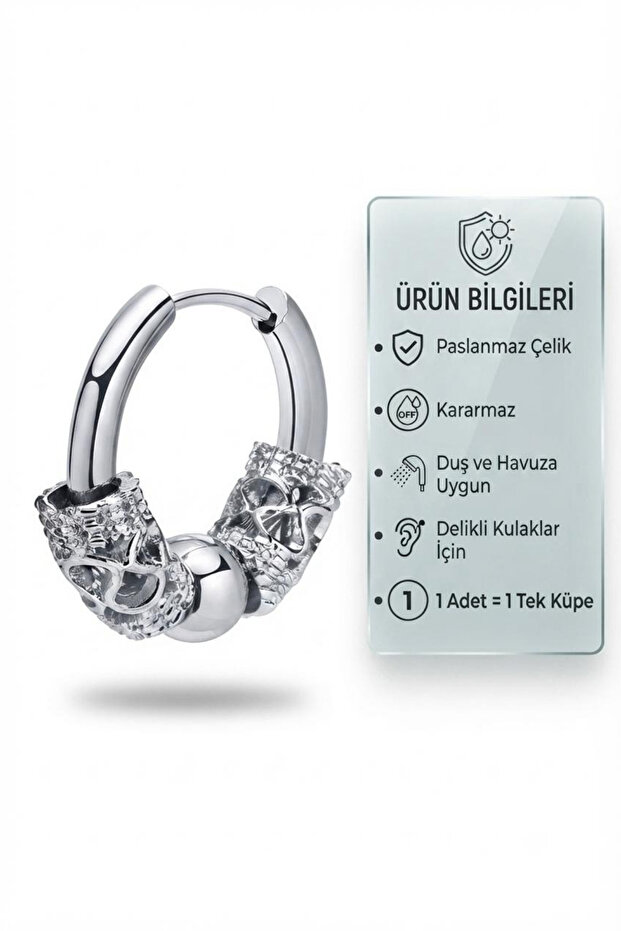 Unisex Silver Color Steel Hoop Earrings Tribal Design Ethnic Patterned Earrings