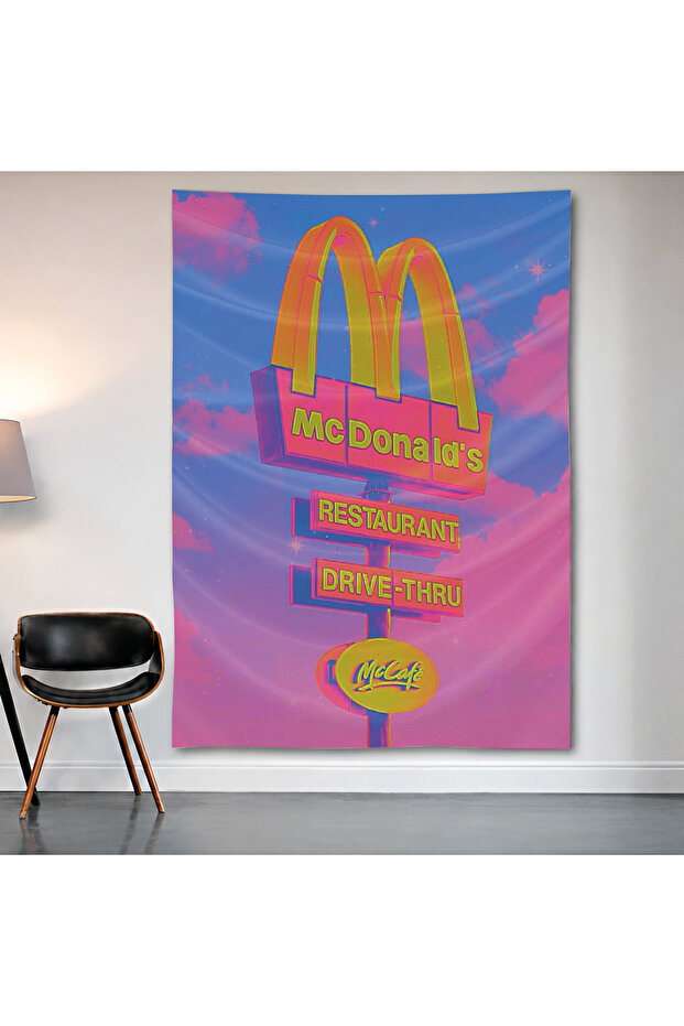 Mcdonald's Retro Neon Wall Cloth Wall Tapestry First Quality Satin Fabric Poster