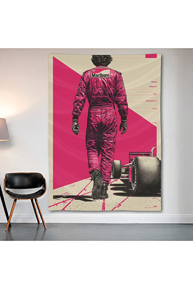 Formula 1 Pink Racing Suit Wall Covering Wall Tapestry First Quality Satin Fabric Poster