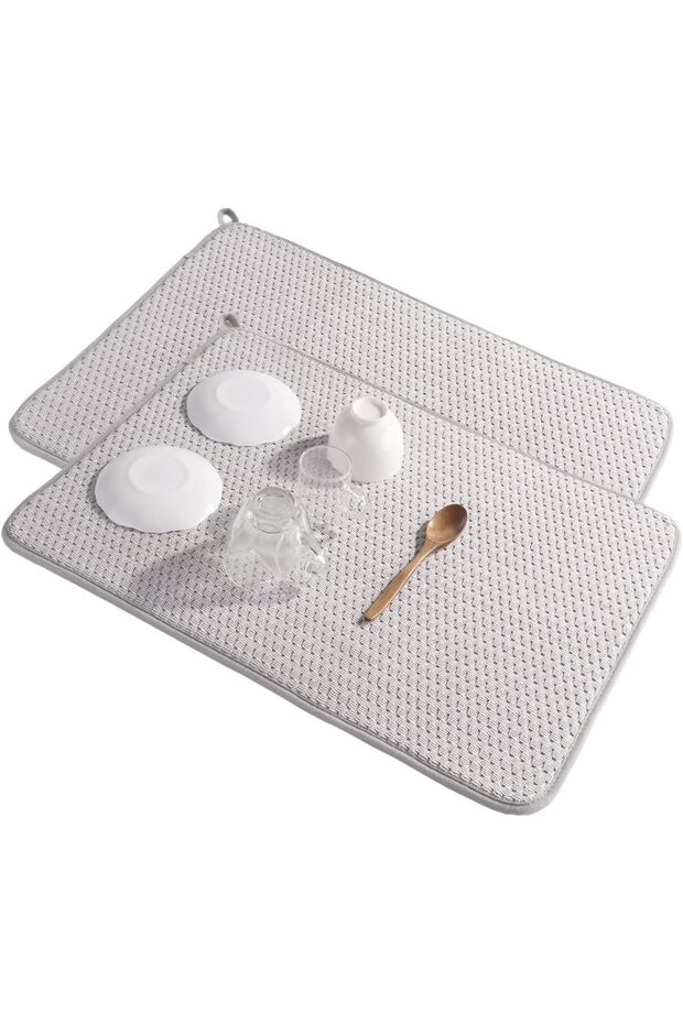 2-Pack Dish Drying Mat,Super Absorbent Kitchen Counter Drying Pad,19.3" x 15",Protects Counters,Easy Storage,Grey