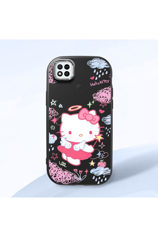 Redmi 9C Compatible Case Camera Protector Black Silicone Couple Phone Case with Kitty Pattern