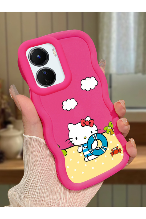 Vivo Y16 Compatible Case Camera Protector Red Silicone Couple Phone Case Kitty Pattern