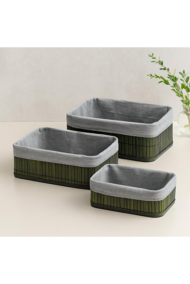 Organizer Basket with Bamboo Edges and Wooden Base - 3 Sizes Rectangular