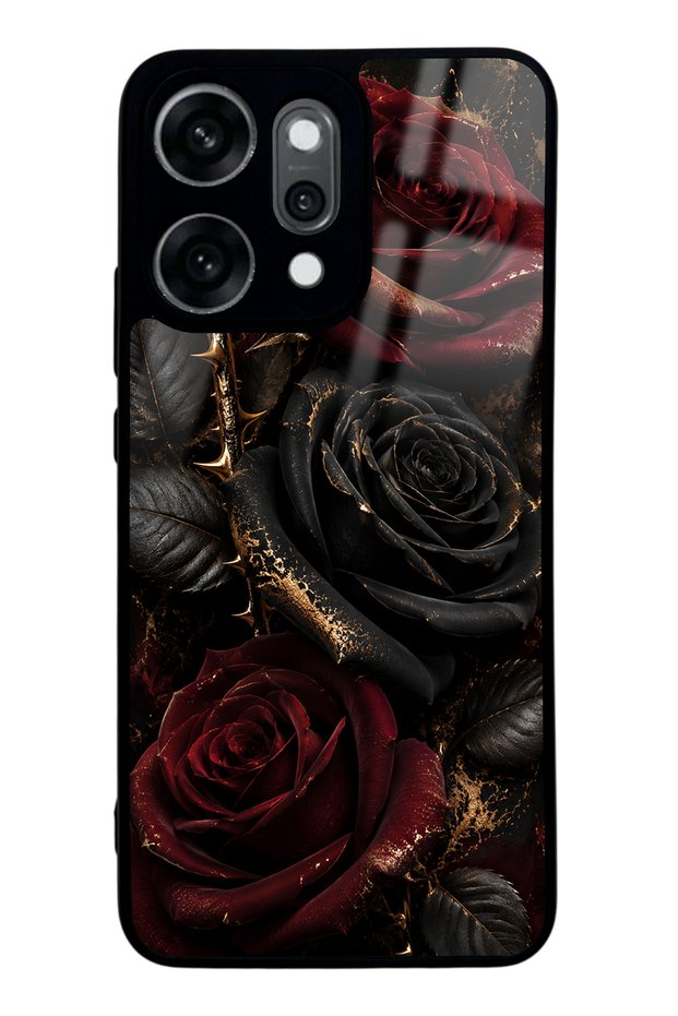 Oppo Reno 14 Pro Obsidian Crimson Rose Design Glossy Phone Case