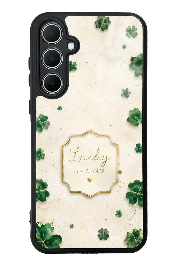 Samsung A35 Ivory Lucky Clover Design Glossy Phone Case