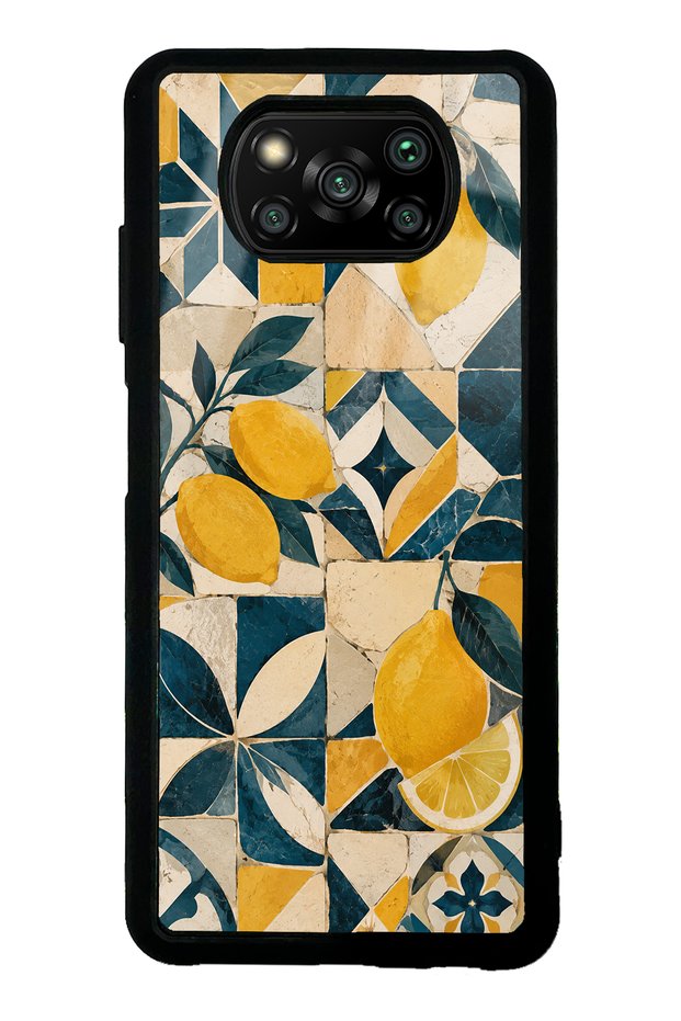 Xiaomi Poco X3 Glossy Phone Case with Mediterranean Lemon Mosaic Design