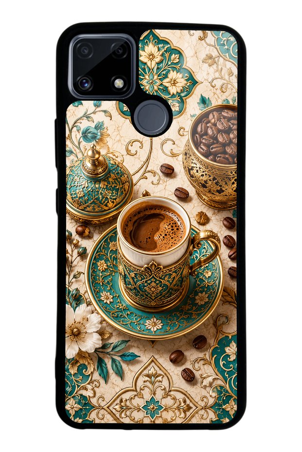 Realme C25 Glossy Phone Case with Turquoise Ottoman Coffee Design