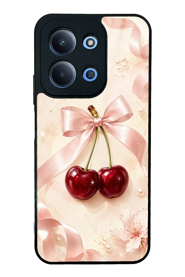Xiaomi Redmi 15C Glossy Phone Case with Cherry Pearl Ribbon Design