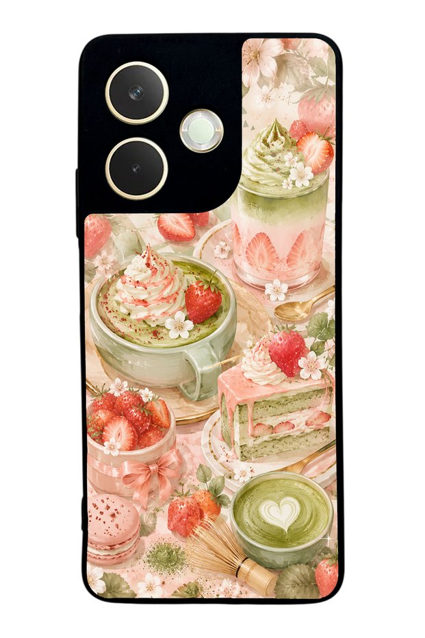 Oppo A5 Pro Blush Matcha Garden Design Glossy Phone Case