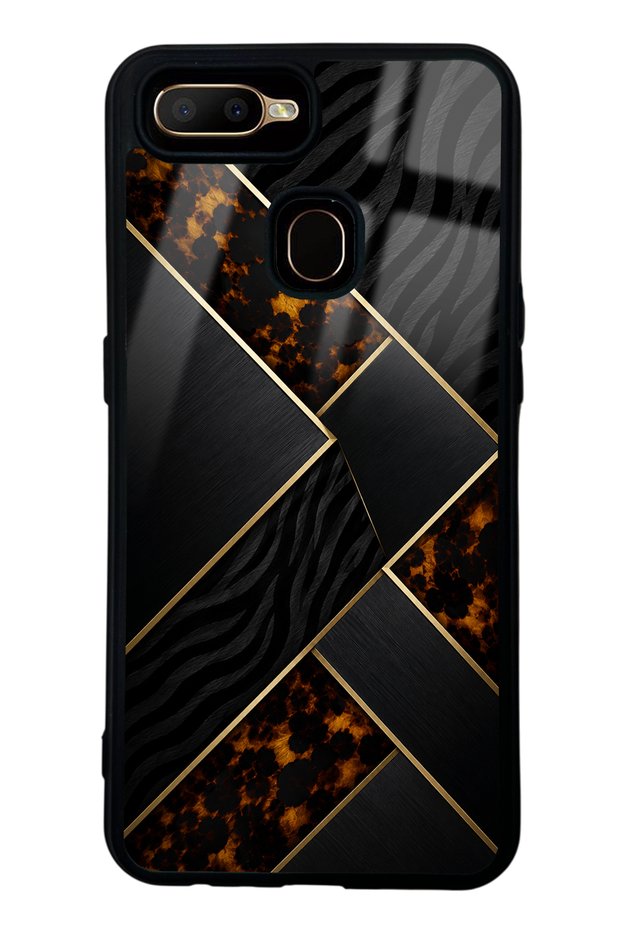 Oppo A5S Glossy Phone Case with Black Mosaic Design
