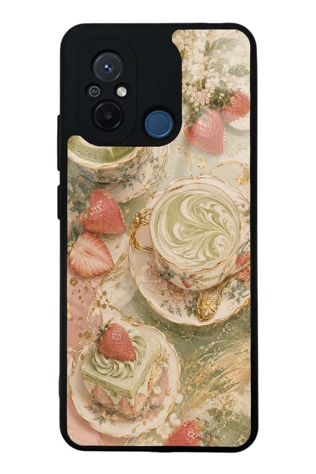 Xiaomi Redmi 12C Glossy Phone Case with Sage Strawberry Matcha Design
