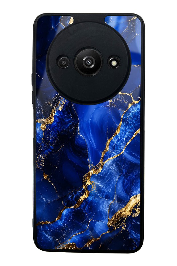Xiaomi Redmi A3 Glossy Phone Case with Sapphire Gold Marble Design