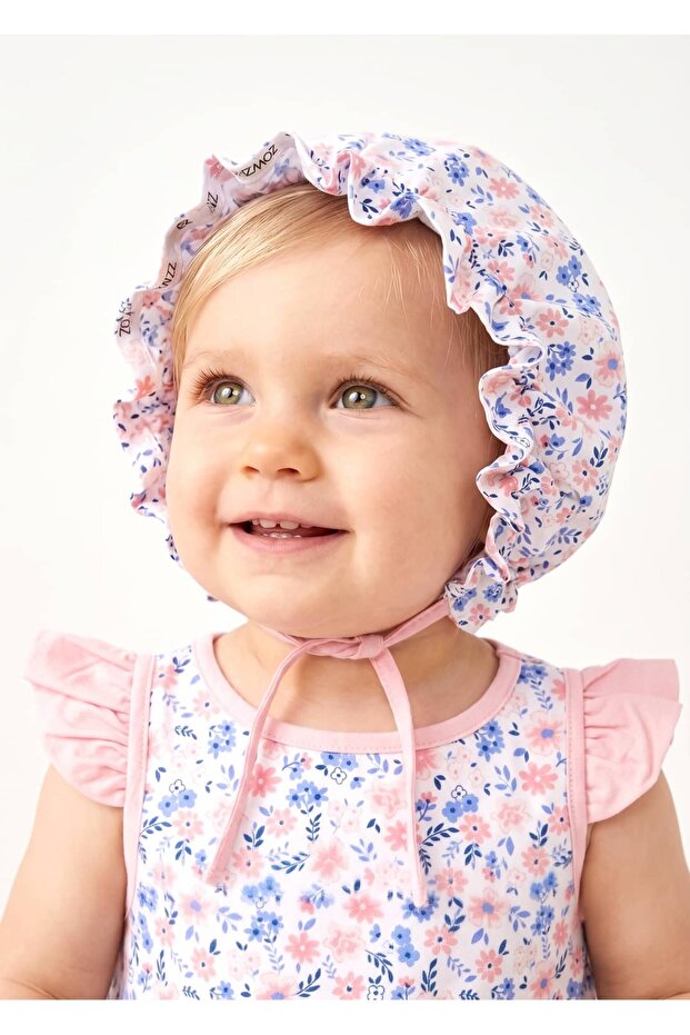 Ruffled Pink Floral Summer Baby Girl Hat