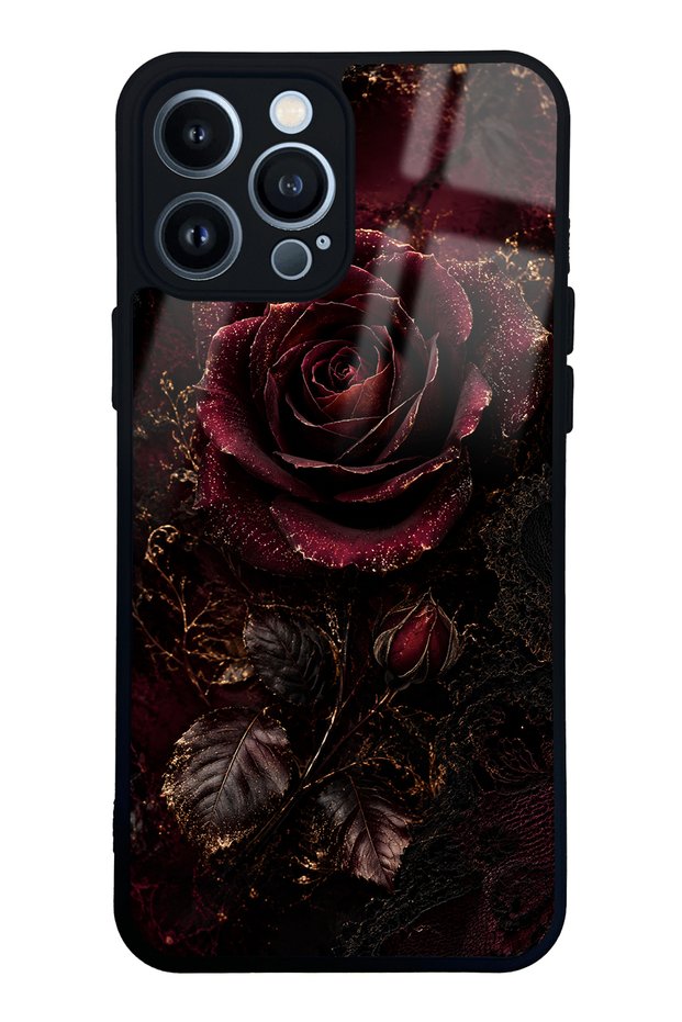 iPhone 13 Pro Max Glossy Phone Case with Midnight Velvet Rose Design