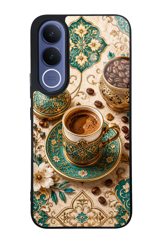 Vivo V70 Fe Glossy Phone Case with Turquoise Ottoman Coffee Design
