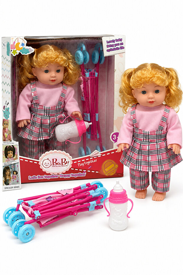 Baby Doll with Foldable Stroller & Bottle Set, Pink, 3+ Years