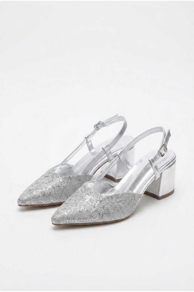235-524 Glittery Printed 5 cm High Thick Heeled Women's Shoes