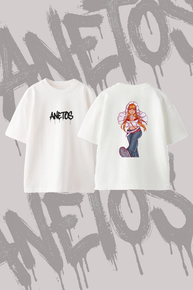 Y2K Girl Design Back Printed Cotton White Oversize T-Shirt