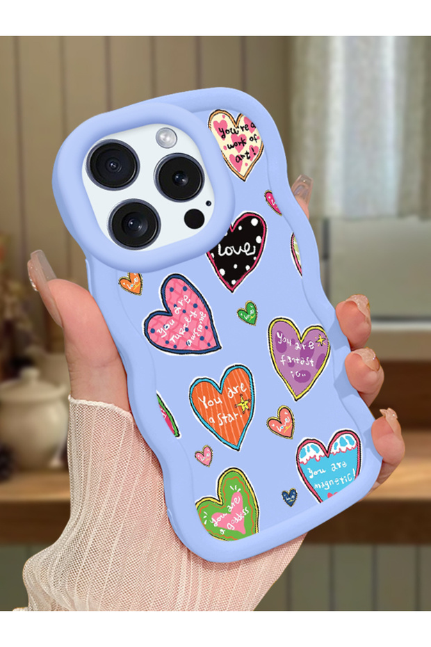 iPhone 14 Pro Max Compatible Case Camera Protector Blue Silicone Couple Phone Case Heart Pattern