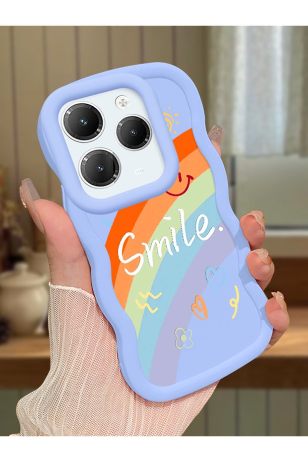 Infinix Hot 40 Pro Compatible Case Camera Protective Blue Silicone Couple Phone Case Rainbow Pattern