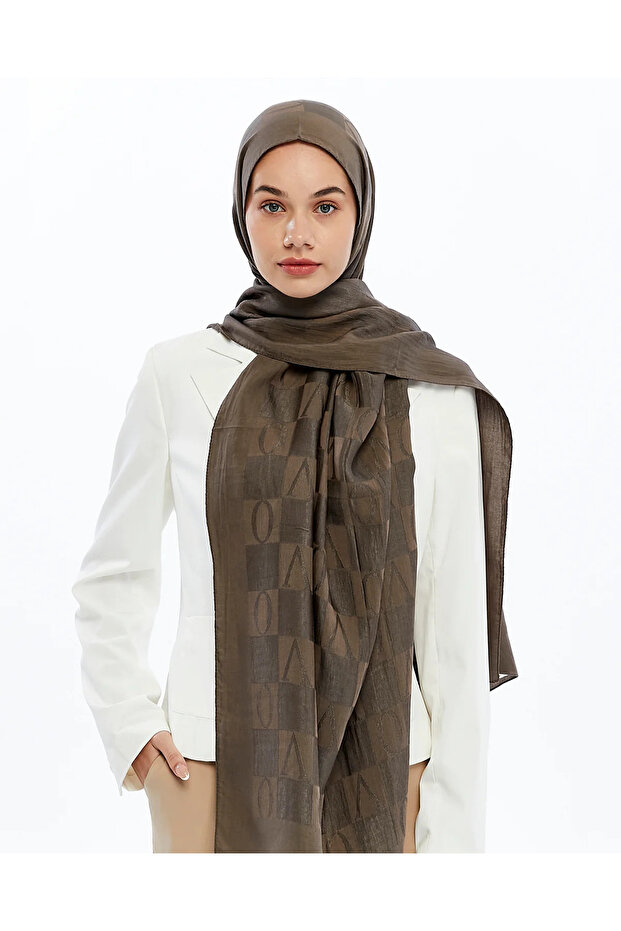 60% Lyocell 40% Cotton Alia Vo Women's Patterned Shawl_Mink
