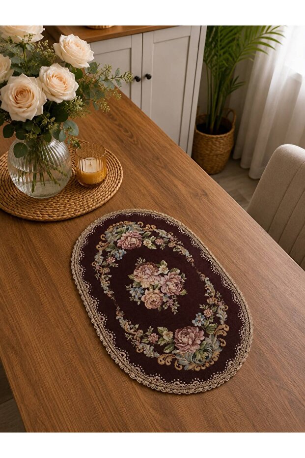 غطاء طاولة القهوة البيضاوي من رويال بوكيت شونيلي مقاس 40x60