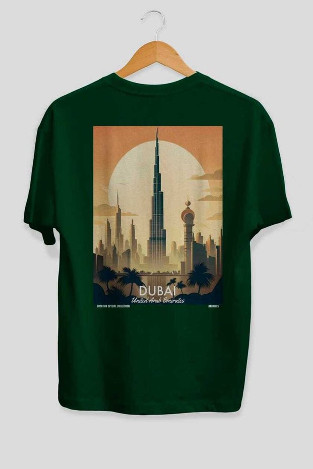 Dubai Uae 3 Green Oversize Country City Back Printed Unisex T-Shirt 100% Cotton Premium