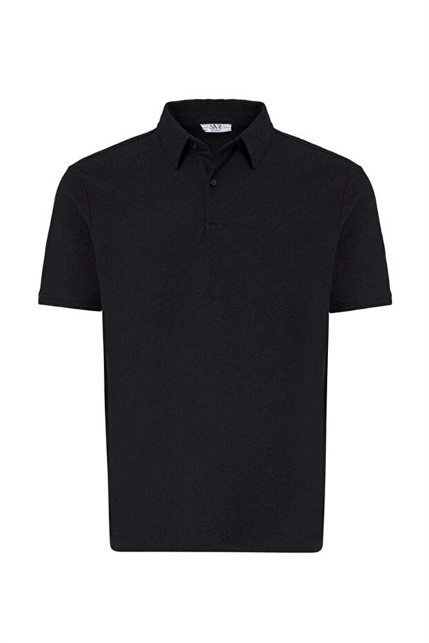 Siyah Regular Düz Polo Yaka Tişört
