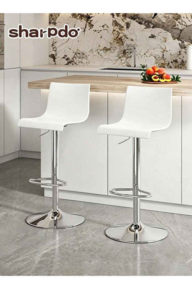 2PCS Bar Stool Pub Chair Bar Chair High Back 360 Swivel Adjustable Stool With Back Rest Footrest Easy Clean For Kitchen Counter Home Dining PP Plastic White Chairs