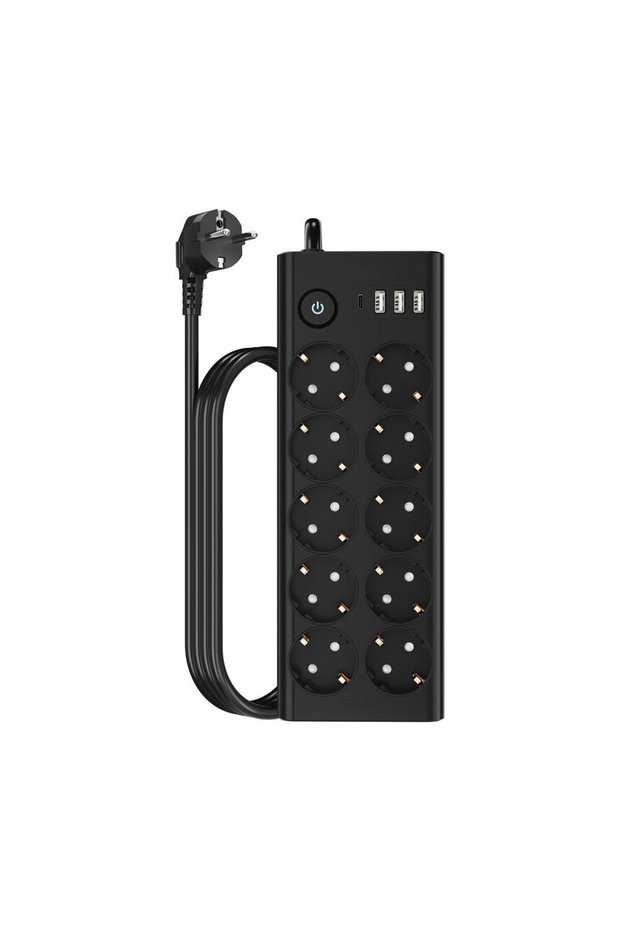 مقبس متعدد المنافذ 10 منافذ + 3 منافذ USB + 1 منفذ Type-C 3680 واط 16 أمبير مع مفتاح حماية من التيار الزائد (كابل بطول 2 متر) FTR14
