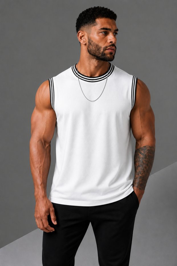 Men's Ribbed Premium Quality Modern Fit Sleeveless Sports T-Shirt